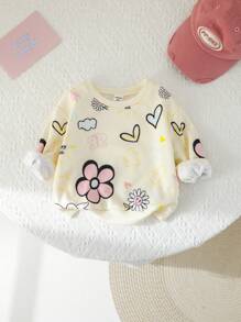 女宝宝宽松休闲圆领卡通印花柔软简约长袖运动衫