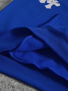 Manfinity EMRG Men's Casual Letter Print Loose Fit Hooded Sweatshirt For Fall/Winter - Blue - View 6