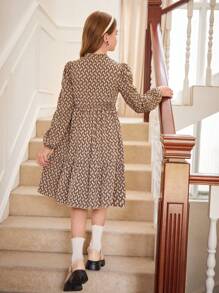 Tween女孩花卉長袖女童服飾 8至12歲萬聖節套裝 秋季風格 美式秋季風格 - 彩色 - 查看 2