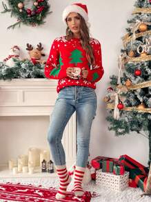 Chiquease Round Neck All-Over Print Casual Long Sleeve Sweater - Multicolor - View 4