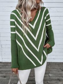 Chiquease Women's Loose Batwing Striped Knit Sweater Knit Pullover Fall Winter Outfit