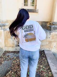 2025 Fall/Winter New Women Letter & Scenic Print Crew Neck Casual Long Sleeve Pullover Hoodie, Casual & Elegant: Wear Our Women Crew Neck Hoodie To Easily Create A Stylish Look, Making Every Piece Of Clothing Fashionable - White - View 4