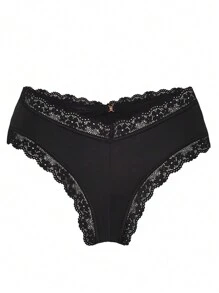 Women's Elegant Black Cut Out Scallop Briefs With Slight Stretch Fabric For Fantasy Style Lingerie - Black - View 6