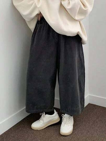 DAZY Women's Business Casual Corduroy Loose Wide Leg Ankle Length Pants, Suitable For All Seasons,Fall Clothes