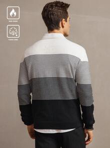 Manfinity Homme Áo len nam cổ tròn dài tay kẻ sọc thường ngày, Thu/Đông - màu đen - Xem 8