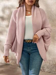 SHEIN LUNE Plus Size Long Sleeve Solid Color Casual Cardigan, For Winter