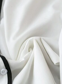 GlowEve 秋季新款白色拼色条纹领长袖奢华高端百搭衬衫女士衬衫、长袖上衣 - 白色 - 查看 5