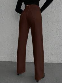EURMUSE Solid Straight Leg Jeans - Brown - View 2