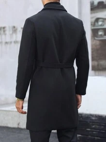 Manfinity Mode Áo khoác dài tay buộc dây màu trơn cho nam, túi tiện dụng, ve áo, tay dài, mùa thu đông - màu đen - Xem 2