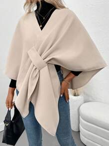 SHEIN Clasi Damen Einfarbige Lässig Cape Jacke, Herbst & Winter