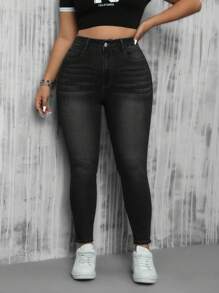 SHEIN ICON Quần Jeans Skinny Túi Lớn Dành Cho Nữ Thường Ngày Phù Hợp Với Mọi Phong Cách - màu đen - Xem 3