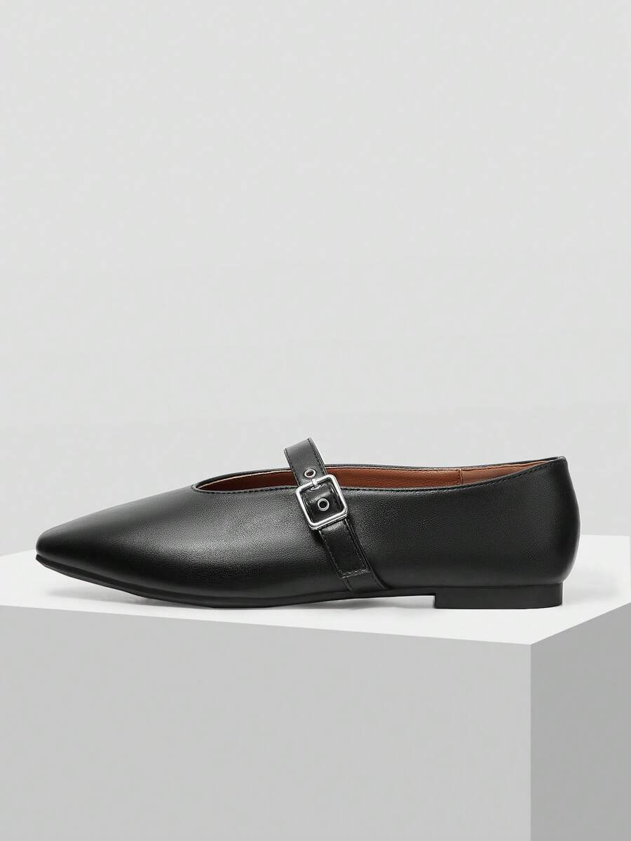 MOTF PREMIUM 女士平底方头玛丽珍鞋，时尚复古简约新年假期、情人节 - 黑色 - 查看 2