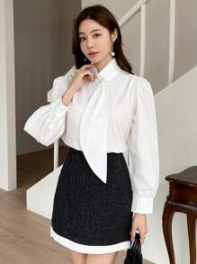 DAZY 女士纯色高领系带袖衬衫