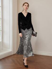 MOTF PREMIUM SEQUINS MERMAID HEM LONG SKIRT WOMEN OUTFIT