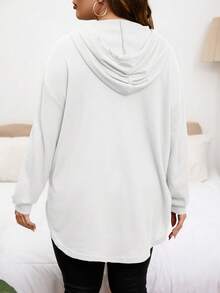 SHEIN Privé 大码休闲袋鼠口袋抽绳卫衣，秋季款 - 白色 - 查看 2