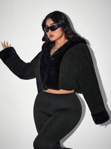 SHEIN ICON Veste courte en fausse fourrure pour femmes grande taille ICON - Noir - Voir 5