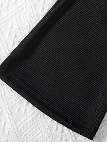 SHEIN 2pcs Young Girl Fashionable Ribbed Hoodie Crop Jacket And Flare Pants Set, New Spring/Autumn Choice! - Black - View 5