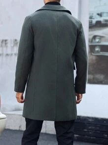 Manfinity CasualCool 男士双排扣纯色羊毛混纺大衣，男士风衣，男士大衣，秋冬男士服装，冬季男士大衣 - 墨綠色 - 查看 2