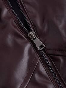 SHEIN X  Ignacia Antonia GENKIRA Chic Casual Versatile PU Metal Zipper Front Curved Hem Fitted Jacket Fall Cloth For Women - Burgundy - View 4
