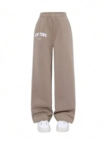 SHEIN Girlism 2pcs/Set Tween Girls' Oversized Casual Letter Print Long Sleeve Crew Neck Sweatshirt And Sweatpants Set