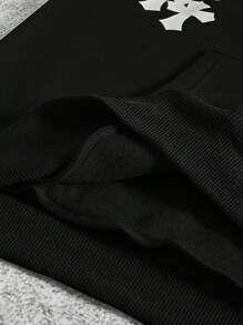 Manfinity EMRG Men's Loose Fit Letter Print Hooded Thermal Lined Sweatshirt, Autumn Winter, Emo Style, 2000s Style, Long Sleeve Top