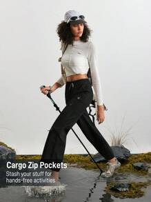 In My Nature Women's Outdoor Sports Water-Resistant Wide Leg Pants Hiking Women Clothes - Black - View 4