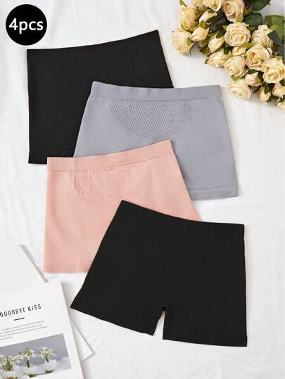 4pcs/Pack Teen Girls Seamless Honeycomb Tummy Control Safety Shorts Briefs