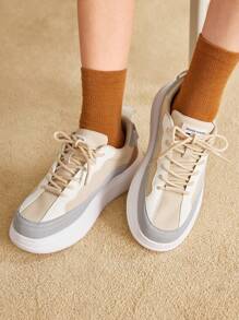 CUCCOO EASI Women Casual Sports Shoes, Leather Splicing Thick Soles, Fashionable And Unique Fall Tainers