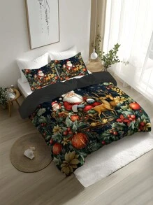 2/3件套圣诞床上用品套装，柔软舒适的超细纤维被套套装，印有圣诞树、礼物、雪花、驯鹿和圣诞老人图案，适用于卧室、客房、宿舍和酒店。 - 彩色 - 查看 4