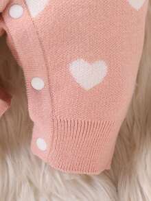 Mono de punto con volantes y diseño de corazón, mono de punto elegante y sencillo para bebés niñas - Rosa vieja - Ver 3