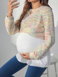 SHEIN Maternity Two-Tone Wrap Cross 2-In, Cross 2-In-1 Pullover, For Winter - Multicolor - View 1