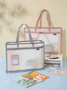 1pc Portable Double-Layer Subject Classification Bag, Transparent Waterproof EVA File Storage Bag, Zipper-Type Special Books And Test Paper Bag, Suitable For Classroom Use(14.2*10.2*2.7inch) Christmas For Holiday Gift Giving,Back To School,School Supplies