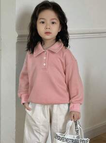 Dazy Kids 女童纯色 Polo 领运动衫，年轻女孩秋装