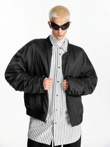 NEON BLANC Men's Reversible Varsity Collar Jacket Suitable For Autumn And Winter - Black and White - View 10