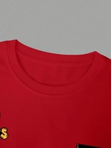 Claim Dot Loose Fit Men Cartoon & Slogan Graphic Drop Shoulder T-Shirt - Red - View 4