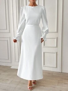 EURMUSE Frenchy Frill Sleeve Maxi Dress With Lining - White - View 3