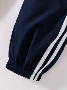 SHEIN Casuvi Kids Tween Boys' Navy Blue Casual Jogger Pants With Side Striped Print, Suitable For Leisure And Sports Wear Chic Outfits For Autumn/Winter - Blue - View 5