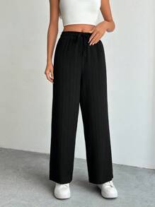 SHEIN PETITE Damskie spodnie Petite Mid Waist Wide Leg - Czarne - Zobacz 3