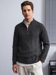 Manfinity CityGents Men's Solid Color Zipper Half Placket Long Sleeve Casual Sweater, Autumn/Winter