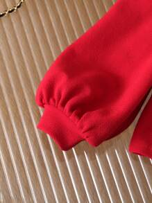 SHEIN Leap Crew 女婴圣诞红色方领泡泡袖上衣，适合圣诞节、郊游、聚会等场合 - 白色 - 查看 6