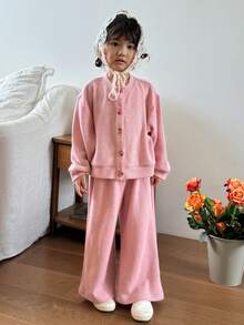 DAZY 2 件套年轻女孩秋季纯色服装 - 粉色 - 查看 6