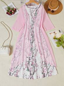 EMERY ROSE 2pcs Floral Print Sleeveless Dress And Solid See-Through Jacket Elegant Set - Multicolor - View 1