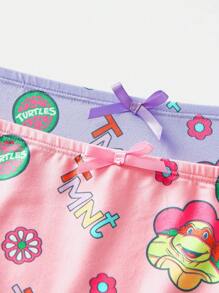 TEENAGE MUTANT NINJA TURTLES | SHEIN 2pcs Tween Girl Cartoon Turtle Print Bow Decor Boxer Briefs - Multicolor - View 4