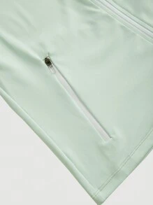 SHEIN Tween Girls Fitted Green Striped Logo Casual Sports Outdoor Street Jacket, Long Sleeve, Breathable