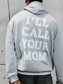 Manfinity Hypemode Loose Fit Men's Cross & Letter Graphic Drop Shoulder Drawstring Hoodie,Graphic Sweatshirt,Fall Men Clothes,Grey Sweater