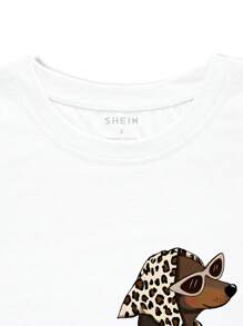 INAWLY Women's Casual Cartoon Dog Print Short Sleeve Round Neck T-Shirt, Summer Animal Print Top Graphic Cheetah Print Tees Women Tops - White - View 4