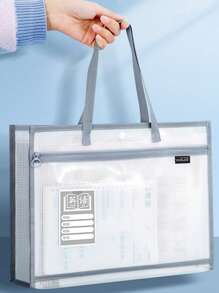 1pc Portable Double-Layer Subject Classification Bag, Transparent Waterproof EVA File Storage Bag, Zipper-Type Special Books And Test Paper Bag, Suitable For Classroom Use(14.2*10.2*2.7inch) Christmas For Holiday Gift Giving,Back To School,School Supplies
