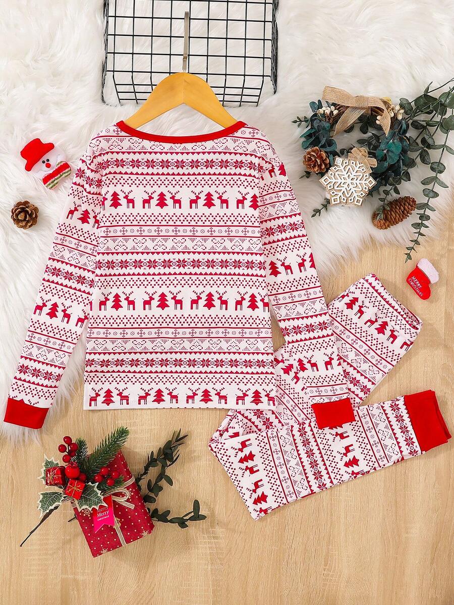Tween Boy Christmas Pajamas With Fair Isle Red And White Printing, Long