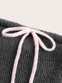 Sweetra 女士休闲撞色蝴蝶结露肩针织毛衣，秋冬针织套头衫 - 灰色 - 查看 4