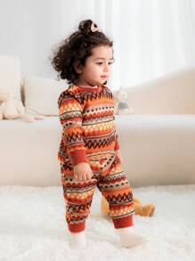 2 piezas Conjunto de top de manga larga y pantalones a juego de punto manual retro para bebé niña, tela suave y acogedora, para uso en exteriores